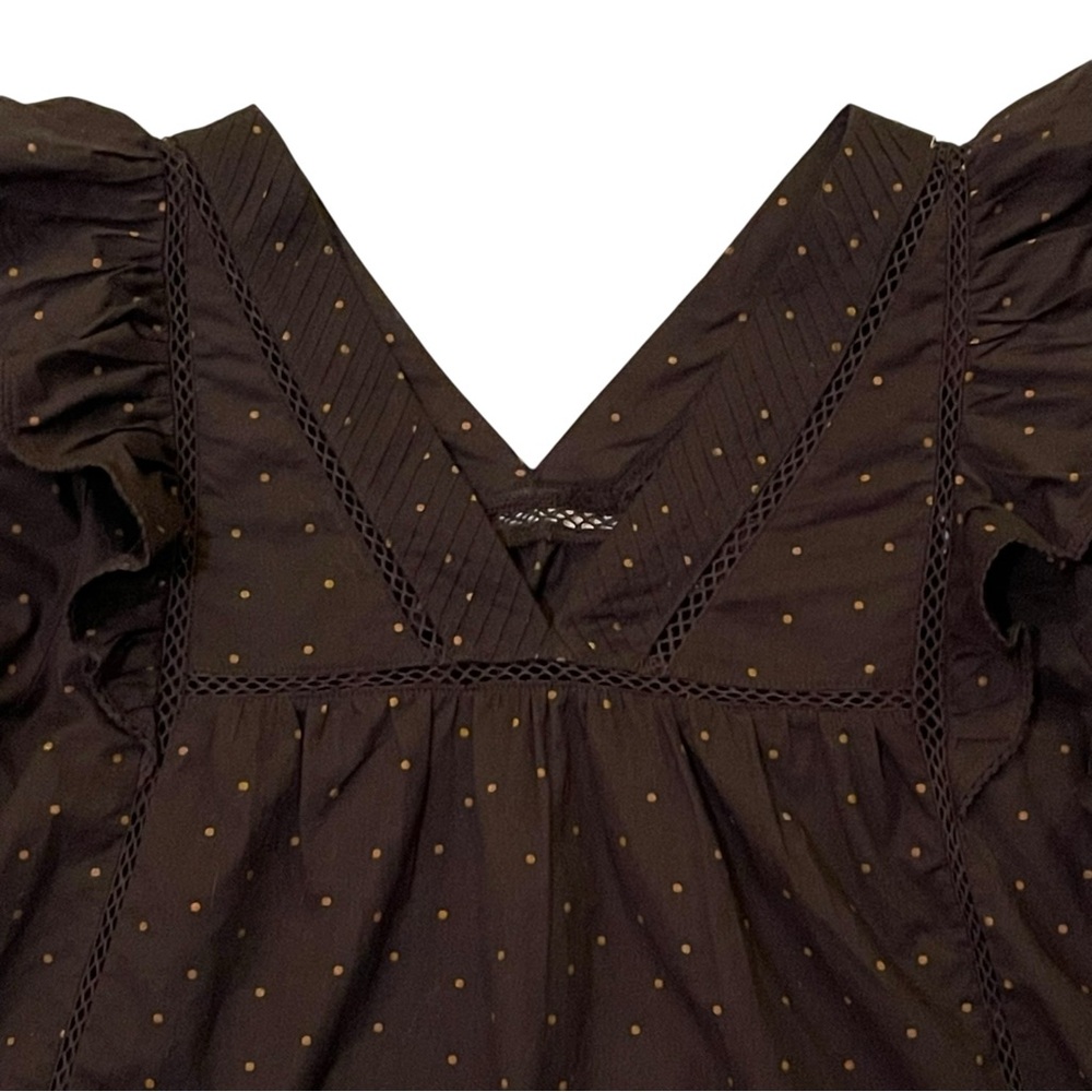 Madewell Voile Ruffled Pintuck L/S Cotton Top Black Polka Dot Print Size M NWOT - Picture 4 of 12